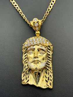 10k two tone gold CZ Stone Jesus Head Pendant Charm