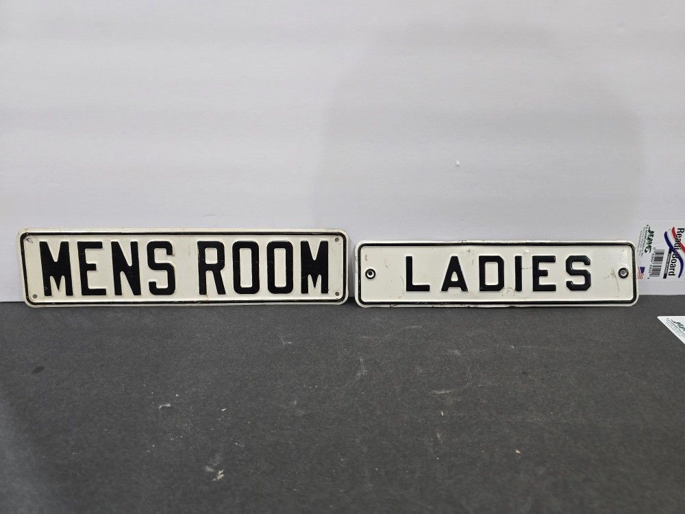 Vintage Embossed Tin Metal Signs MENS ROOM / LADIES