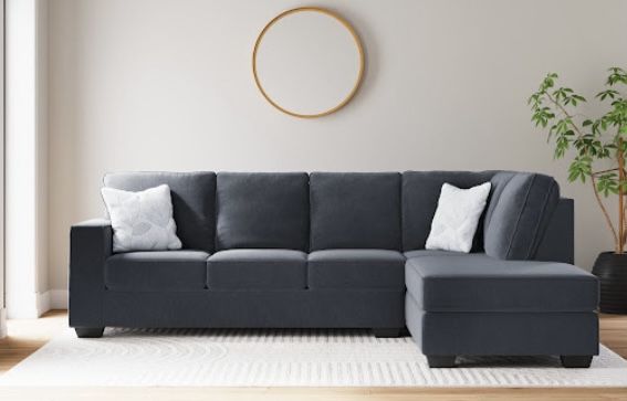 Gray Sectional Sofa Right or Left facing chaise available attached back pillow piped seams Accent Pillows 110x90