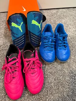2 soccer cleats and chin guards $30