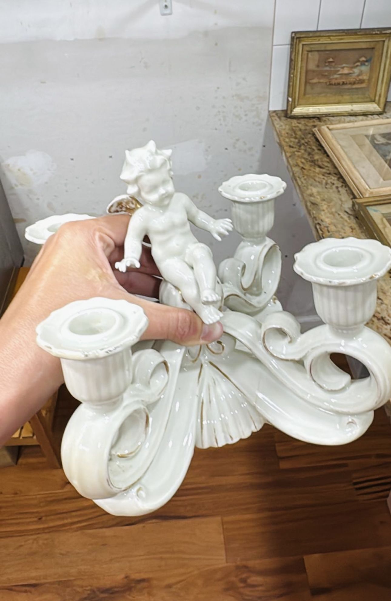 Vintage Porcelain Cherub Candle Holder – Rococo Style 5-Arm Candelabra