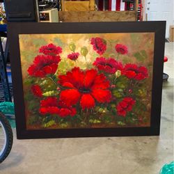 Framed Oil Painting Red Floral 55x43