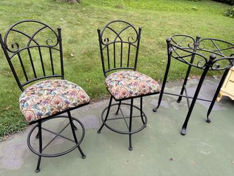 Set of 3 Wrought Iron Swivel Bar Stools