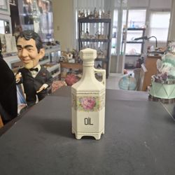 Antique Luise Pottery Czechoslovakia Early To Mid 20th Century Porcelain Oil Cruet With Pink Rose Design W/Stopper & Handle 8.5"H