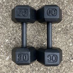 Cast Iron 30lb Hex dumbbell set dumbbells 30 lb lbs 30lbs Weight Weights Pair Pound #