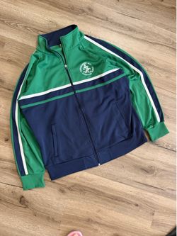 American Eagle vintage green & navy zip up jacket #preppy #athletic #americaneagle #2000s #y2k