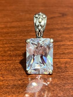 Large Emerald-Cut CZ Sterling Silver 925 Penant