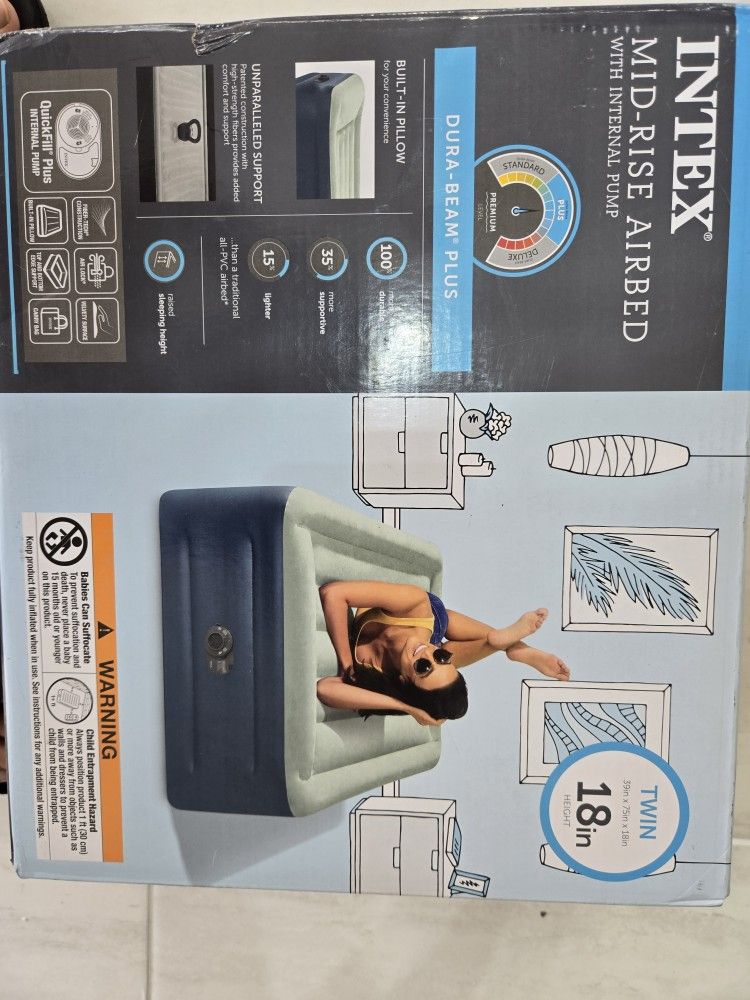 Intex Twin 18" Mid-Rise Air Mattress with Built-in Pump – New + Free Gift!