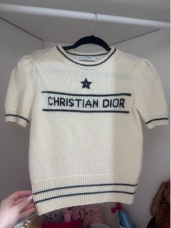 Christian Dior Short-Sleeved Sweater Ecru Wool and Cashmere Knit