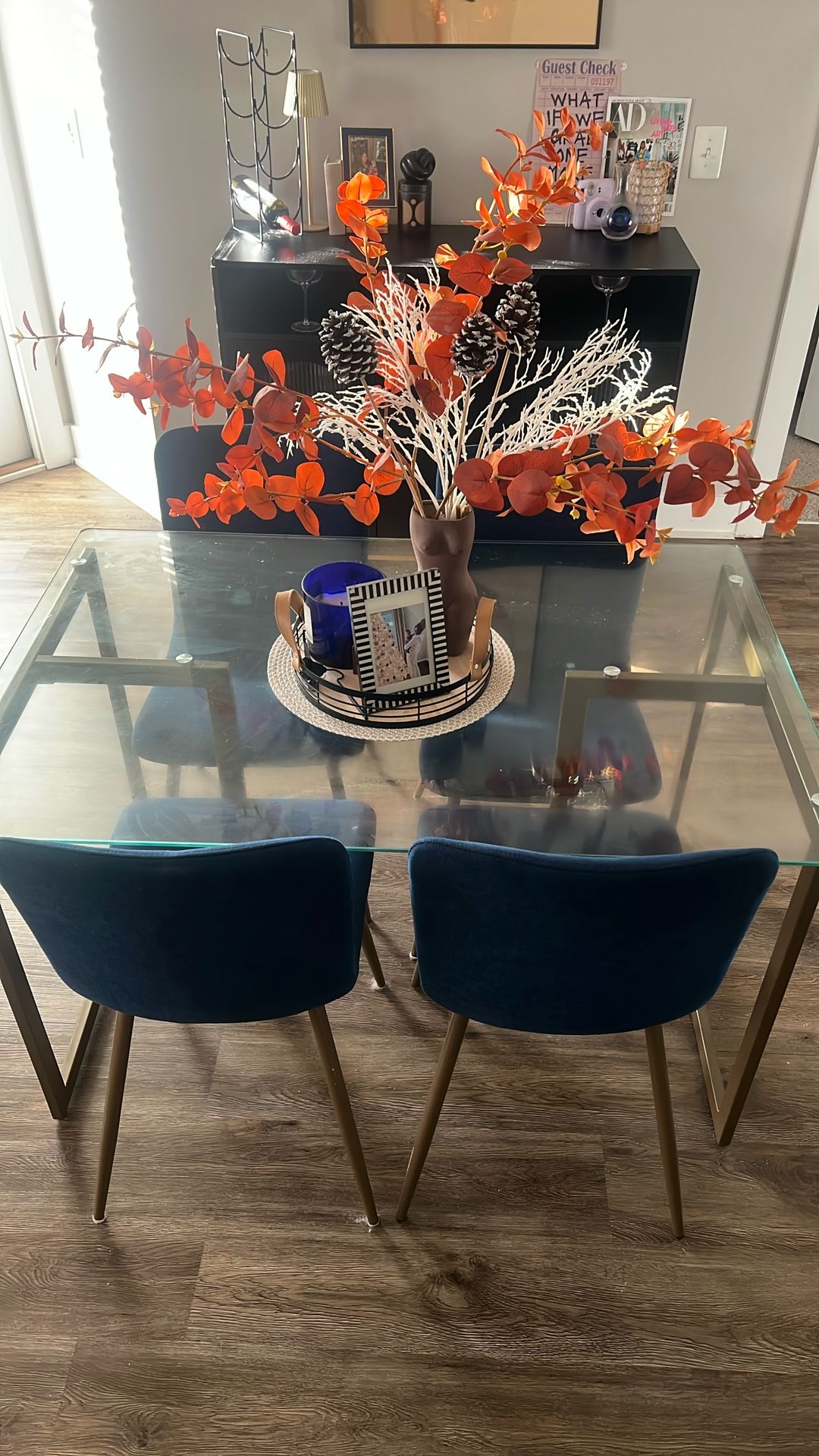 Dining Table and Four Blue Chairs! 