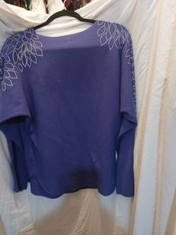 Blue Long Sleeve Sweater with Rhinestone Detail