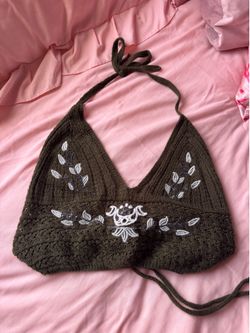 dark green knit crop top