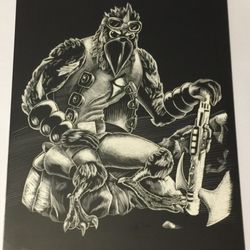 Alan Bennett Corvis Corrax Sitting Scratchboard Original Art 11x14 in w/ Overlay