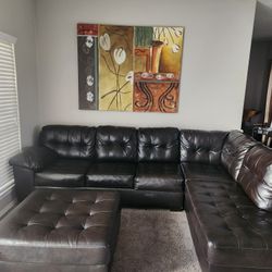 Brown Leather Sectional 