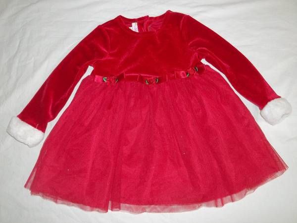 Baby Girls 24M Red w/ White Fur Glitter Santa Christmas Dress 24 Months