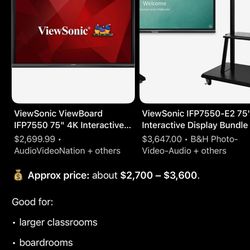 ViewSonic ViewBoard 75” Interactive Smart Board Touchscreen Display (4K HDMI)