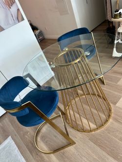 elegant  dining set table.. Royal blue soft velvet..