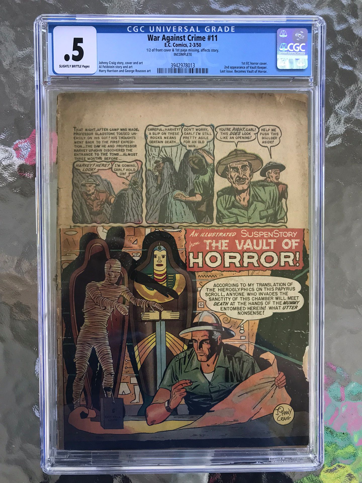 War Against Crime #11 (1950) CGC .5 or 0.5 — 1st EC Horror Cover; Johnny Craig
