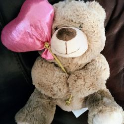 Fiesta Light Brown Teddy Big Snout Bear Holding Pink Heart Balloon 10” Plush