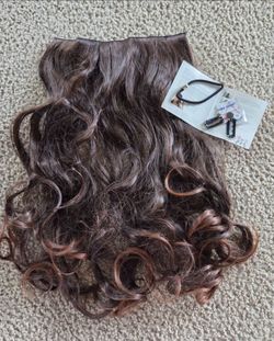 NEW! Dark Brown Curly Hair Extension Wig, 20" long, Comes with Clips and thread