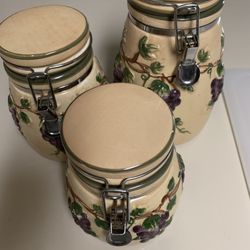 Ceramic Grape Design Canisters