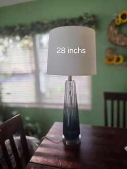 Blue Glass Table Lamp with White Shade