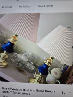 Pair of Vintage Blue and Brass (touch) Stiffel? Table Lamps