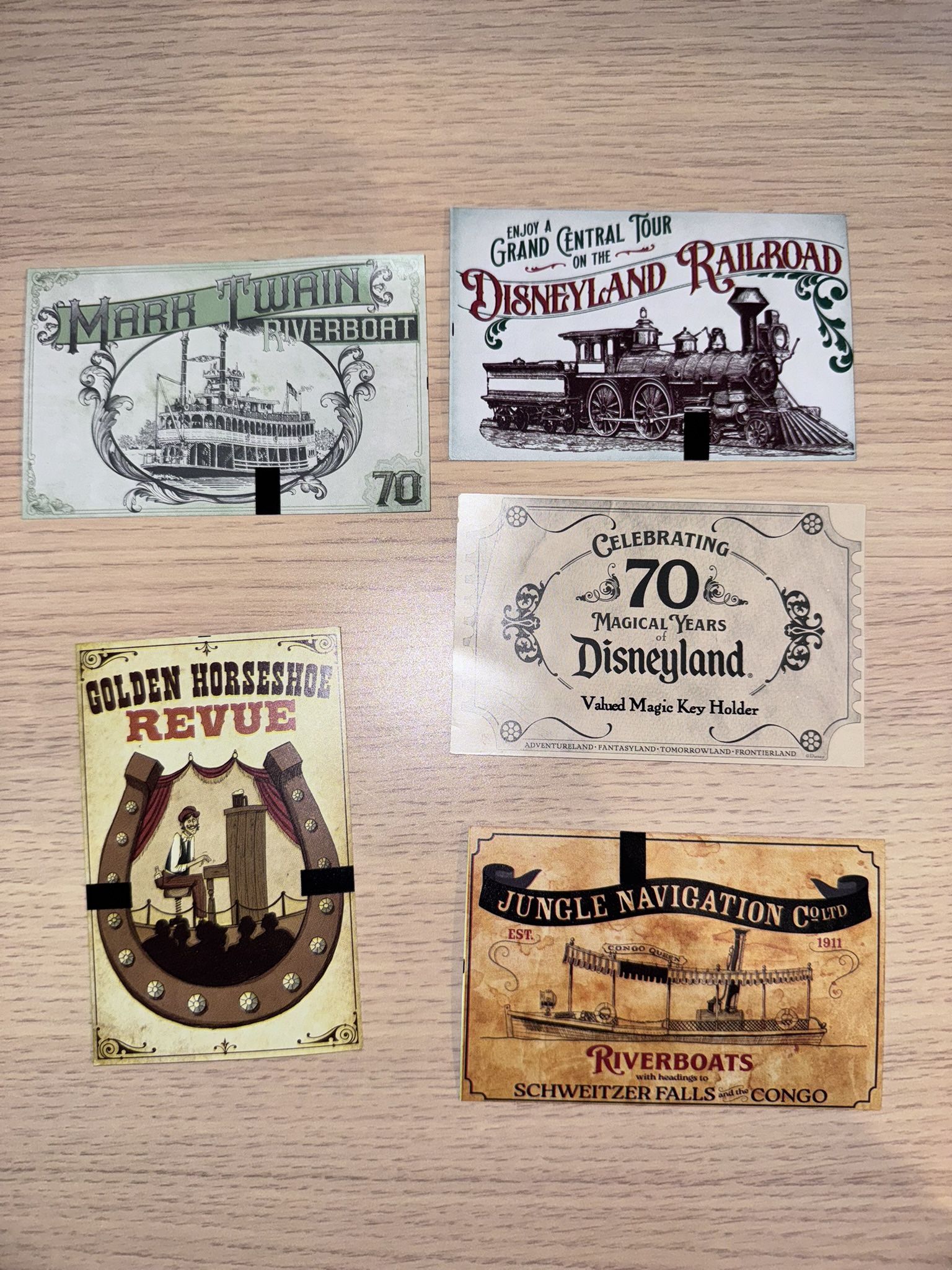 Disneyland 70th Anniversary Full Set of 5 Collectible Souvenirs Tickets Cards fr