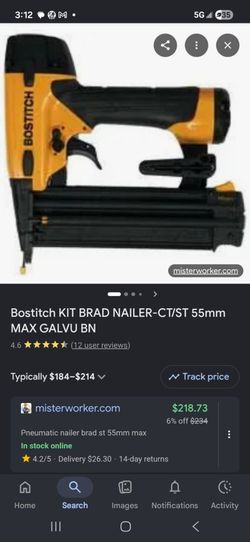 Bostich  air staple gun ,2portacabel air gun nai 16 and 18 inch with 8 boxes of nail and staples different sizes and 3 packs of razors new one measuri