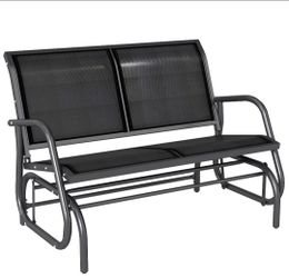 Outsunny 2-Person Outdoor Glider Bench, Patio Double Swing Rocking Chair Loveseat w/Powder Coated Steel Frame for Backyard Garden Porch, Black