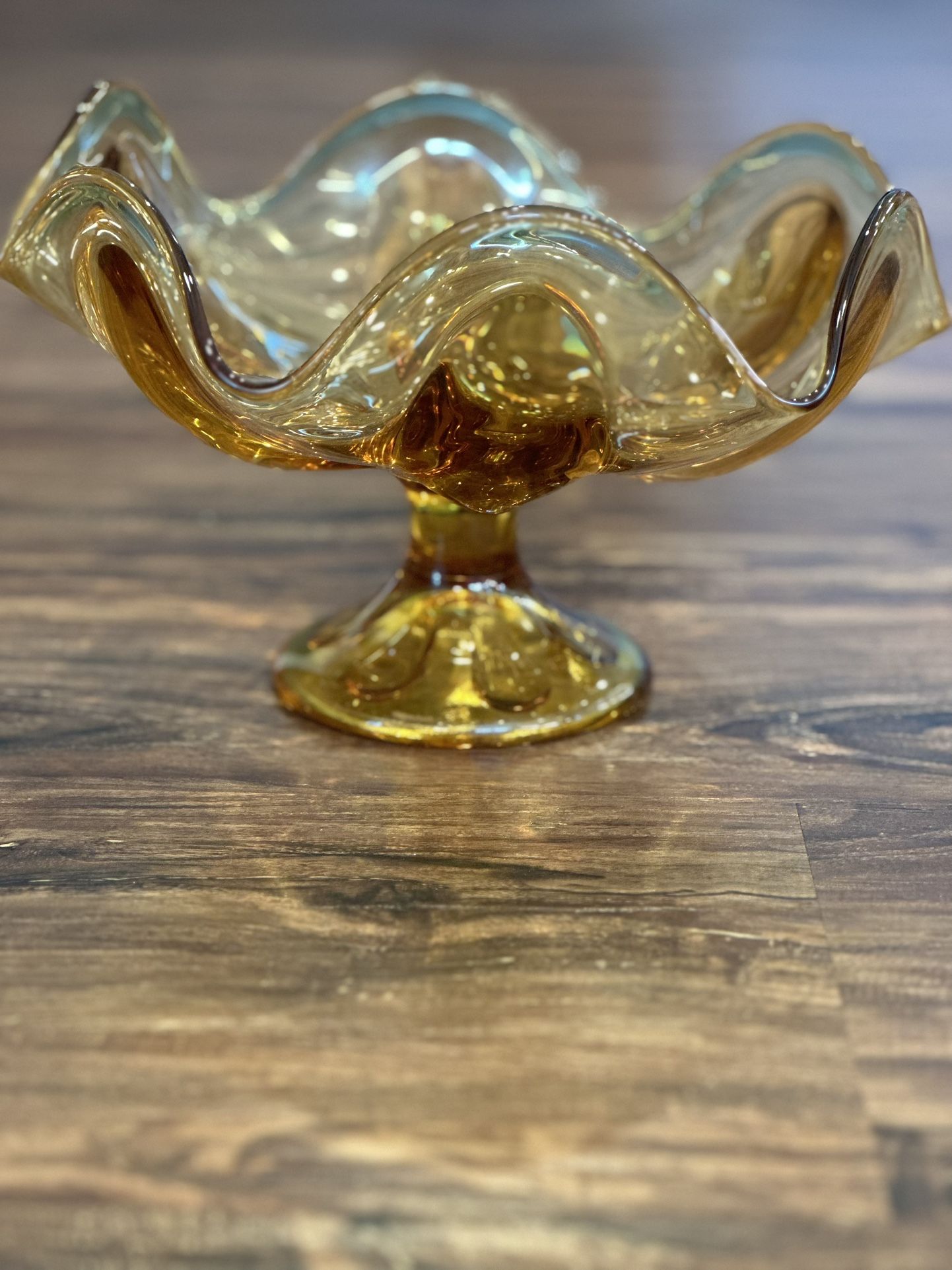 Vintage Amber Pedestal Bowl