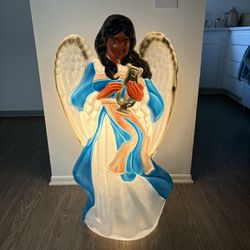 Rare Santa’s Best African American Angel Blow Mold Harp 40” Lighted Christmas