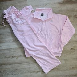 Baby Pink 1/4 Zip Sweater And Sweatpants Set 