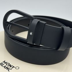 MONTBLANC BLACK LEATHER HORSESHOE BLK PVD BUCKLE BELT NEW 100% GENUINE ~$595