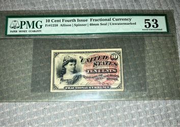PMG 53 10 Cent Fourth Issue Fractional Currency Fr#1258