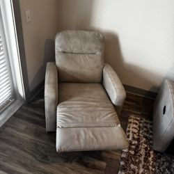 Living Spaces Light Gray Reclining Sofa + Matching Recliner Chair – Excellent Condition 