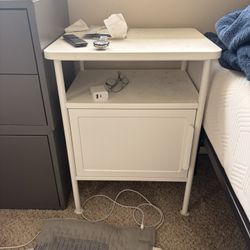 White Side Table With A Storage Cabinet