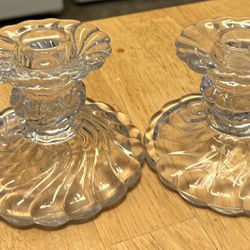 Vintage Fostoria Colony Clear Glass Swirl Design Candlestick Holders 