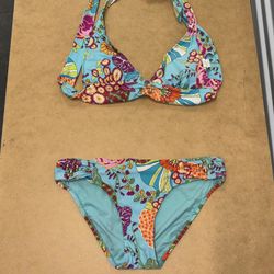 Women's Floral Halter Teal Bikini Size Small