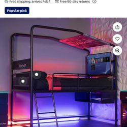 X Rocker Contra Mid-Sleeper Gaming Bed with TV Mount, Black, Twin, Children, Teen, 74.88 H