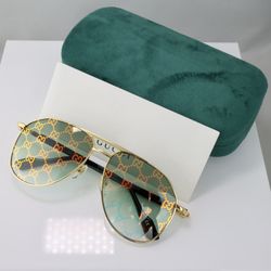 Gucci Mens Aviator Sunglasses in Gold With Green GG Logo  Lens