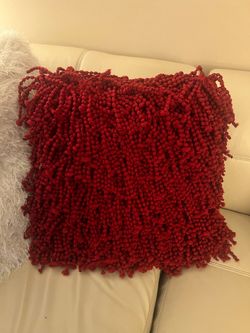 2 Nourison Shag Red Decorative Throw Pillows – 20” x 20”