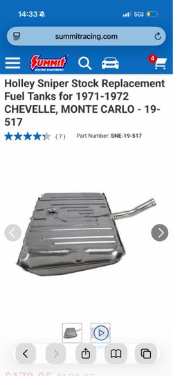 Holley Sniper Stock Replacement Fuel Tanks for 1(contact info removed) CHEVELLE, MONTE CARLO - 19-517