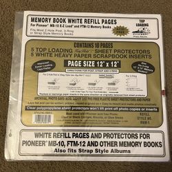 WHITE REFILL PAGES and PROTECTORS For Memory Books, NEW In Packaging