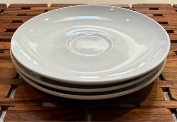 Set of 3 World Market Cost Plus white ceramic saucer plate, size 6.5”