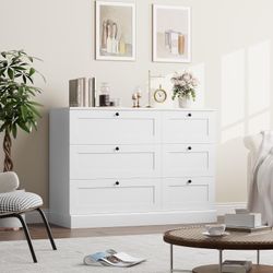 6 Drawer Dresser, White Dresser for Bedroom, Wood Chest of Drawers, Wide Double Dresser, Modern Drawer Chest for Living Room, Entryway, Hal