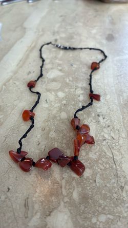 Red Stone Chip Beaded Necklace