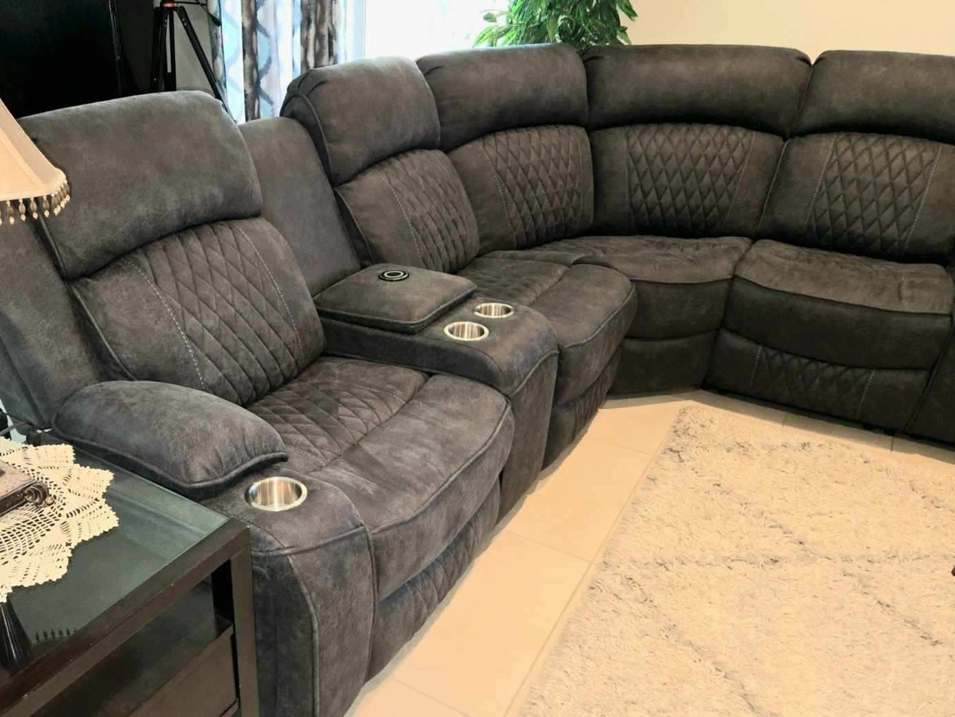 Gray Sectional Sofa With Power Reclining Seats