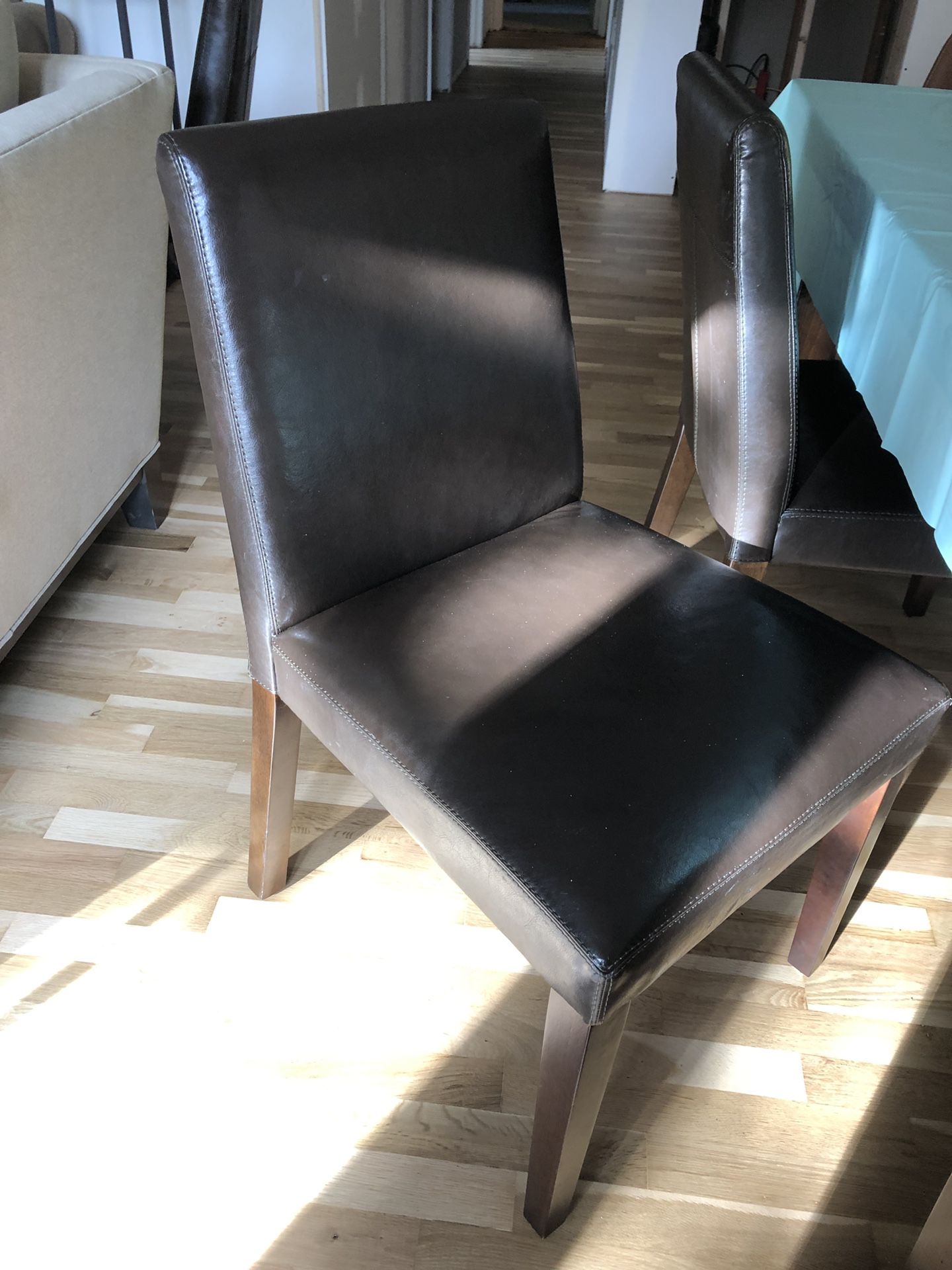 Faux brown leather dining chair