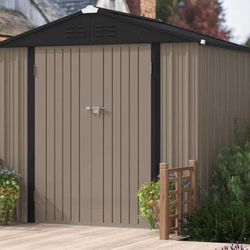 8x6 Steel Storage Shed Brown 